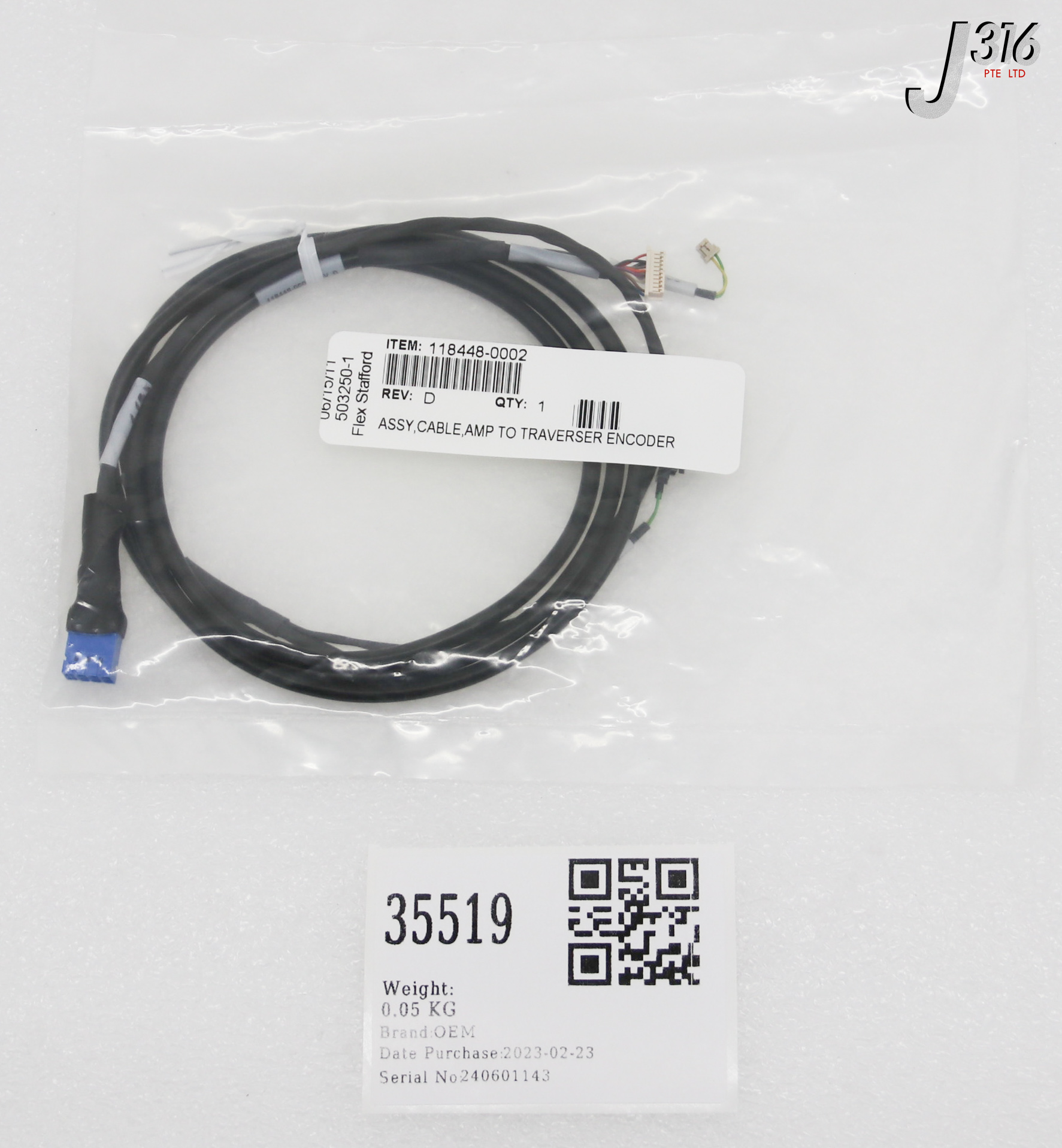 の 35519 OEM ASSY, CABLE, AMP TO TRANSVERSER ENCODER (NEW) 118448